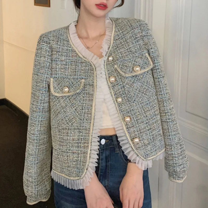 Small Fragrant Wind Tweed Coat Women's Early 2021 New Korean Chic Man Versatile Top |