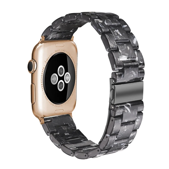 Resin strap for apple watch band 7 44mm 40mm 42mm 38mm 41 45mm correa transparent Loop watchband for iwatch 7 6 se series 5 4 3 Black Flowers