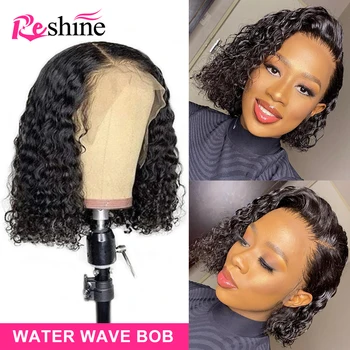 

Reshine Hair Malaysia Hair Water Wave Wig 13X4 Short Bob Human Hair Wigs Remy Hair Bob Lace Front Wigs 4x4 Lace Closure Bob Wig