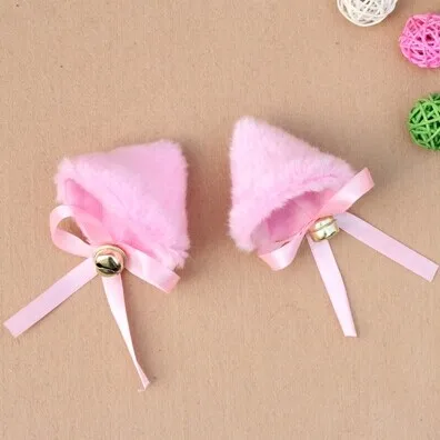 Girl women plush Cosplay black white cat neko ears tiger leopard fox Animal Ear hair pin with bell Maid Lolita headband