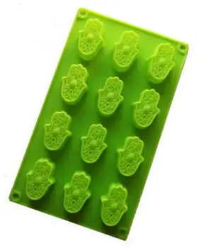 

PRZY 12 Holes Mini HAMSA Lotus in The Palm Soap Mold Silicone Khamsah DIY for Soap Making Hand of Fatima Mascot Mold