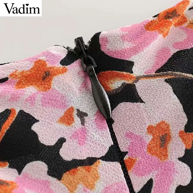 Женское элегантное платье vadim из шифона с цветочным рисунком длинное платье с оборками и круглым вырезом, длинные рукава с молнией сзади; slim fit женские ботильоны Длина платья QC823