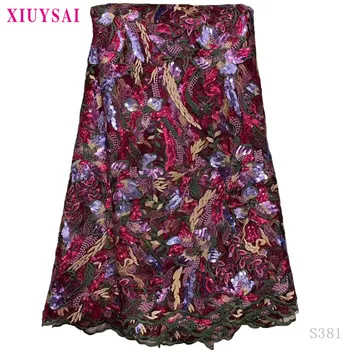 

XIUYSAI Red Latest African Nigerian Mesh Lace Fabric glitter Sequins Lace High Quality French Tulle Lace Fabric For Party S381