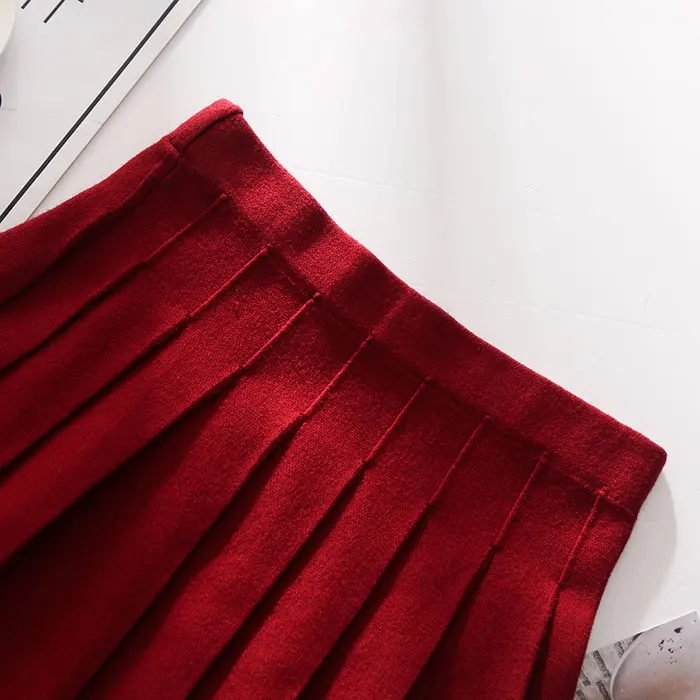 Винтажная Гибкая эластичная мини плиссированная трапециевидная теплая трикотажная юбка с высокой талией для женщин, женские юбки