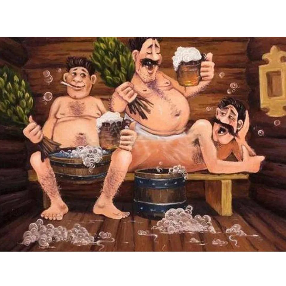 Полноразмерная/круглая Алмазная вышивка Купание мужчины с пивом 5D сделай сам