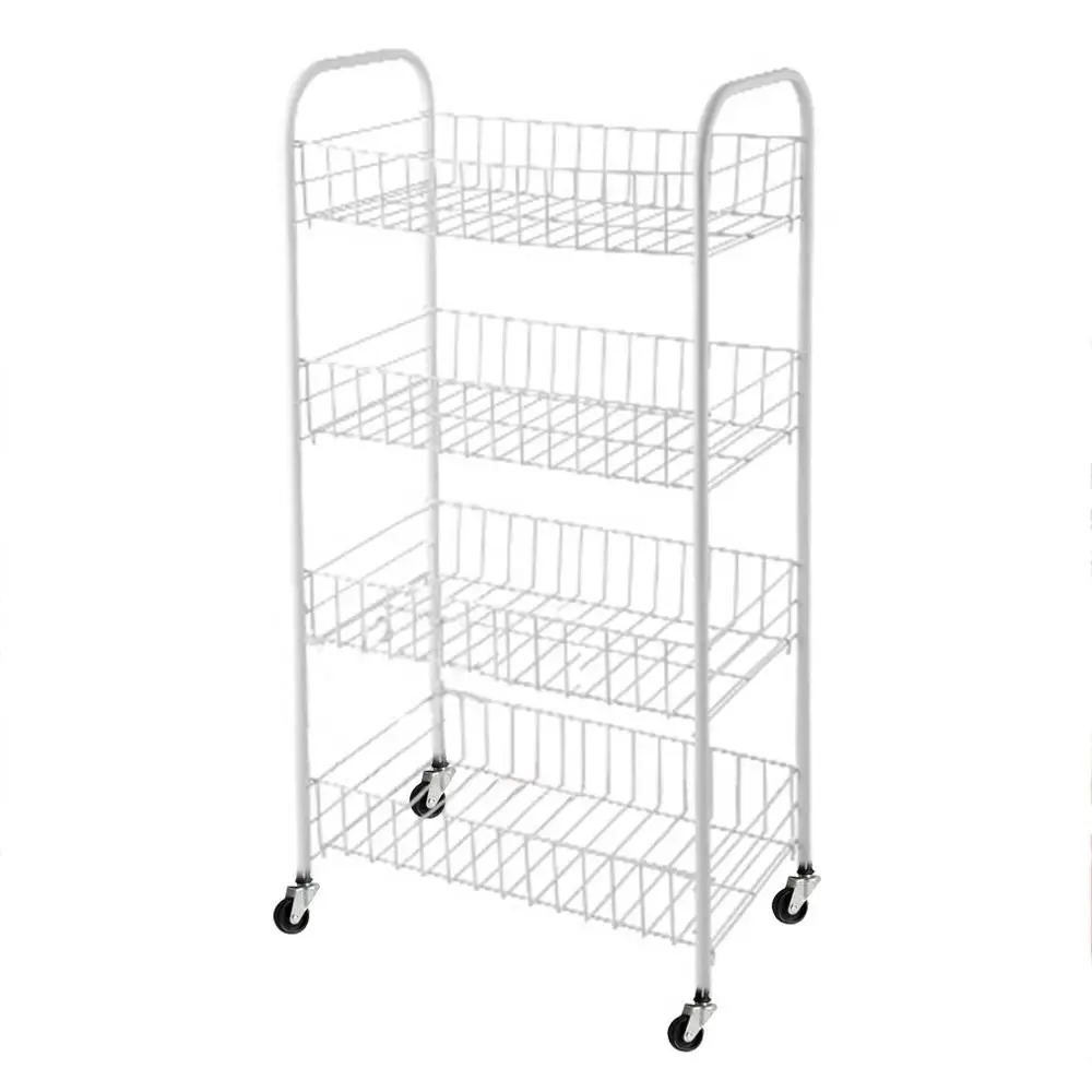 

4-Tier Universal Kitchen Fruit Vegetable Rack On Wheels Deep Storage Stand Cart Trolley Bathroom Washroom Shelving Rack