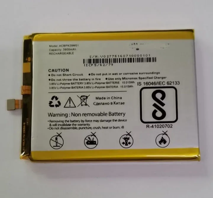 3900 мАч/15.015Wh 3 85 V ACBPN39M01 Батарея для Micromax Canvas сок 4 Q465 литий-ионный полимерный