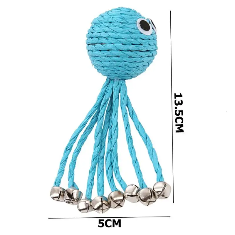 Lovely Dog Cat Shape Toys Lovely and Pleasant Interesting Vocalization Blue Paper Rope Octopus Bell Toys for Kitten Puppy