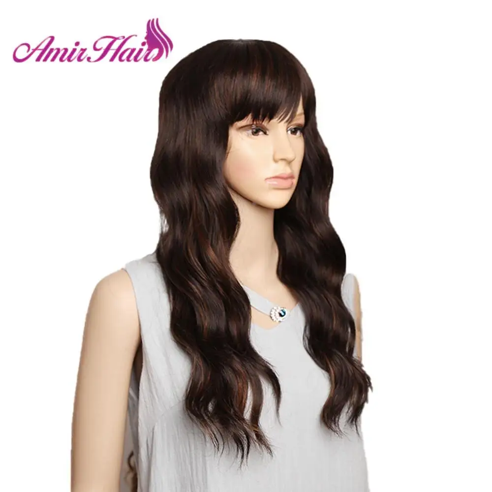 

Amir long wave synthetic wigs with bangs Heat Resistant Fiber Full Wig for African American Women black brown Blonde cosplayhair