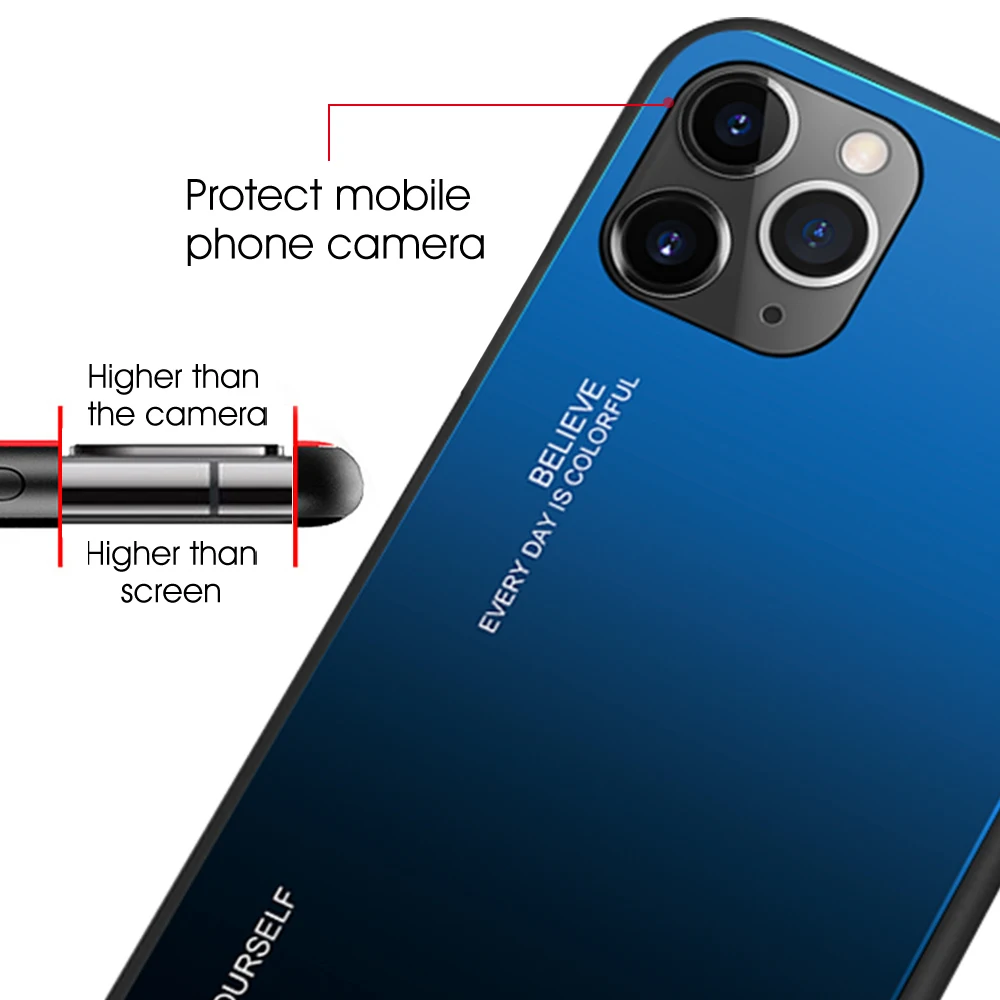 Градиентный чехол для телефона из закаленного стекла для iPhone 11 Pro Max 6,1 5,8 6,5 X XS Max XR модный жесткий чехол с задней и мягкой кромкой