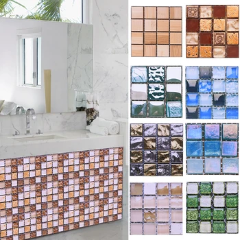 

10Pcs 10*10cm Multiple Styles Mosaic Self Adhesive Kitchen PVC Waterproof Wall Sticker DIY Home Bedroom Bathroom Tile Stickers