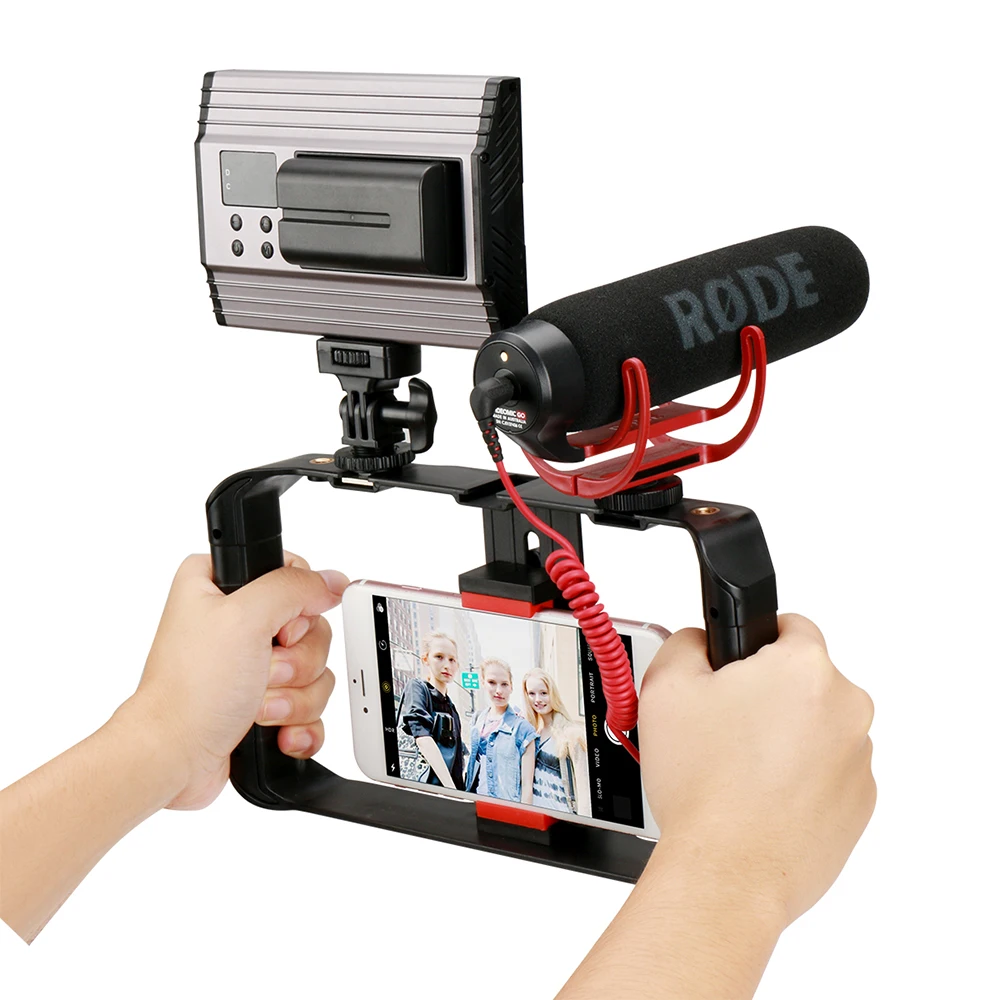 Smartphone Video U-Rig Pro Phone Holder with 3 Cold Shoe Mount for Microphone Handheld Phone Stabilizer for Shooting Vlogging iphone desk stand