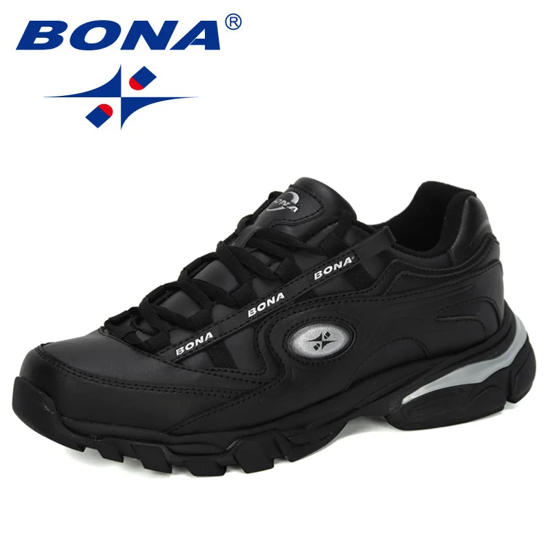 Black silver gray BONA/Новинка года; популярные кожаные кроссовки для бега; мужские кроссовки; спортивная обувь; Мужская обувь; zapatillas hombre; уличные кроссовки; мужская обувь - Цвет: Black silver gray