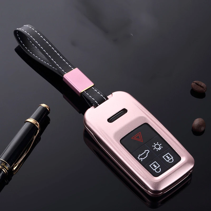 Rose Gold Высокое качество для автомобилей из алюминиевого сплава для ключей чехол сумка для Volvo XC90 XC60 C30 C70 S40 S60L S70 S80L V40 V50 V70 - Color Name: Rose Gold