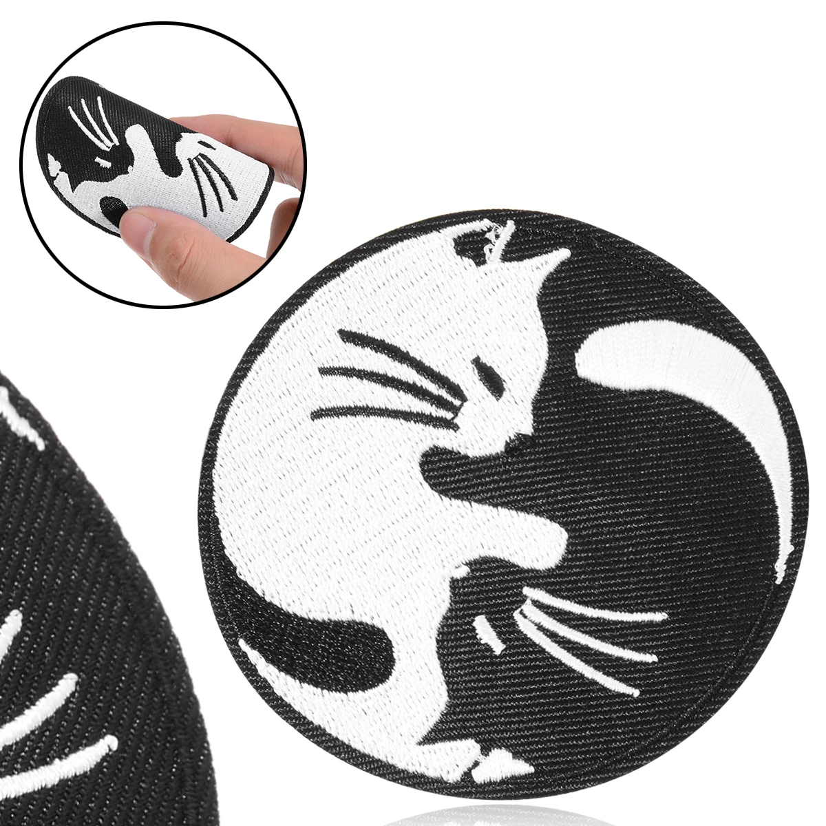 

1pc Yin Yang White Black Cat Patch Sew Iron On Patch Badge Hat Jeans Fabric Applique Cap T-shirt Cool Decoration 80*80mm