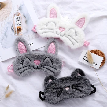 

Plush Cute Grey Cat Long Ear Rabbit Eye Mask Sleeping Mask Eye Shade Cover Blindfold Goggles Eyeshade Eyepatch Travel Home Gift