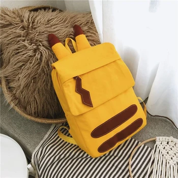 

Women Cute Backpacks Students kids Children School Bags Yellow Girls Cartoon Canvas Bag Pokemon Plush Korean Style Bags