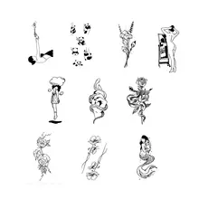10PCS New Easy To Use Fashion Waterproof Fake Tattoo Geometrical Art Temporary Tattoos Black And White