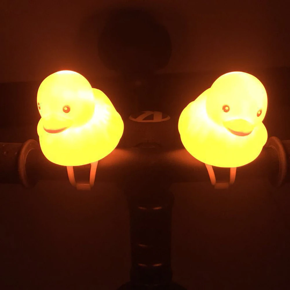 cheap Led With Bell Silicone Cartoon Bicycle Head Light Accessories Outdoor Road Bike Riding Children Toy Adjustable Band Duck Shape