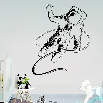 

Cartoon Astronaut Vinyl Wall Decal Spaceman Astronaut Boy Kids Room Wall Stickers Removable Home Art Decoration Wallpaper Z497