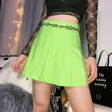 Lychee, флуоресцентная, неоновая, зеленая, плиссированная, Женская юбка, летняя, опрятная, на пуговицах, женские юбки, низ, трапециевидная, на молнии, женские юбки