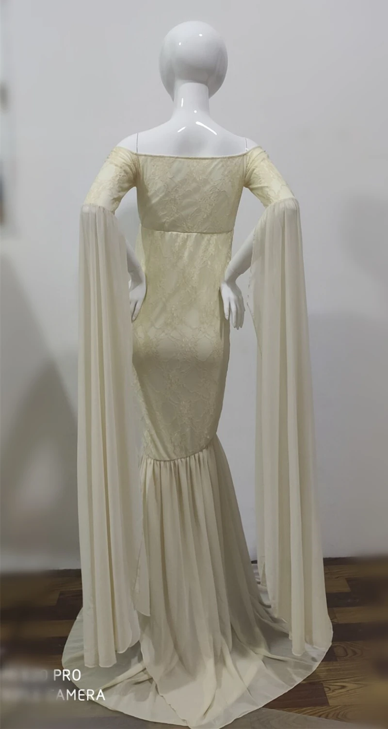 Mermaid Maternity Photography Props Dresses Lace Long Pregnancy Dress Ruffles Pregnant Women Maxi Maternity Gown For Photo Shoot (3)