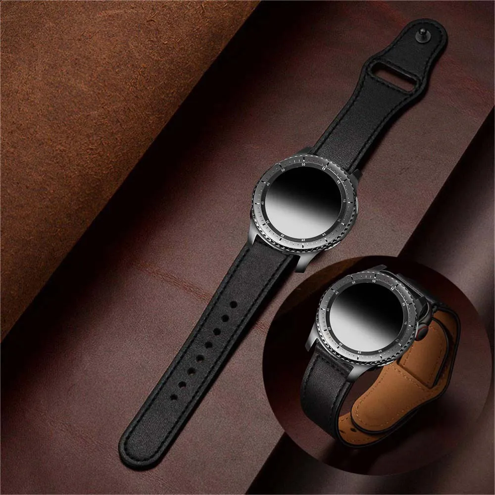 Ремешок из натуральной кожи для huawei watch 2 GT ремешок samsung galaxy s2 s3 часы 46 42 Активный браслет Ticwatch 1 2 s s2 E браслет - Цвет ремешка: black