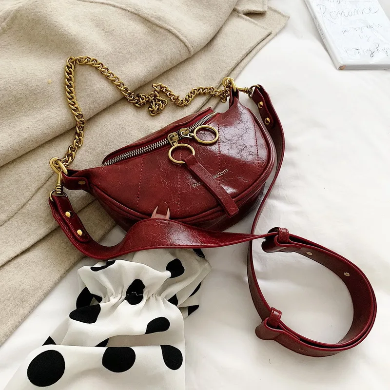 

JI HAO Brand Design New Chains Shoulder Bags Female PU Leather Simple Solid Chest Bag For Women 2019 Ladies Fashion Waist Bags