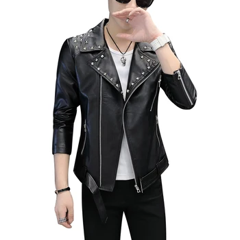 

Motorcycle Leather Jacket Men 2018 New Rivet Men Leather Jacket Casual Youth Windproof Jacket Mens Coats Casaco Masculino