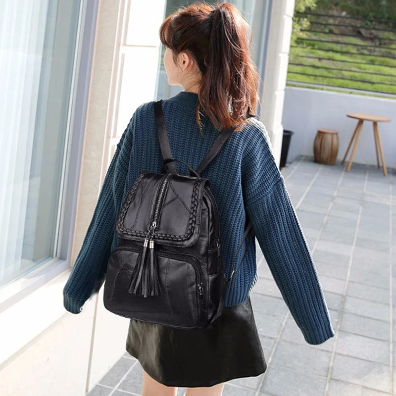 Женские рюкзаки из искусственной кожи с кисточками, сумка на плечо, школьная сумка