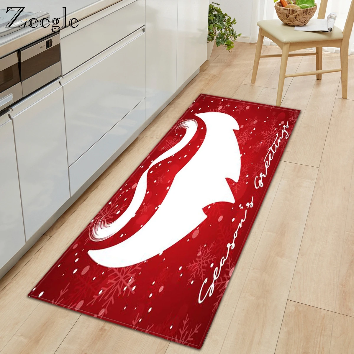 Zeegle Christmas Carpet Home Decration Rectangle Carpet Printed Kitchen Mat Hallway Welcome Out Rug Non-slip Absorbent Mat