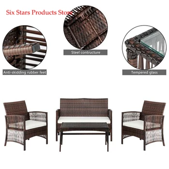 

4pcs 1 Double Seat 2 Single Seat 1 Coffee Table Armrest Hollow Knit Combination Sofa Brown Gradient