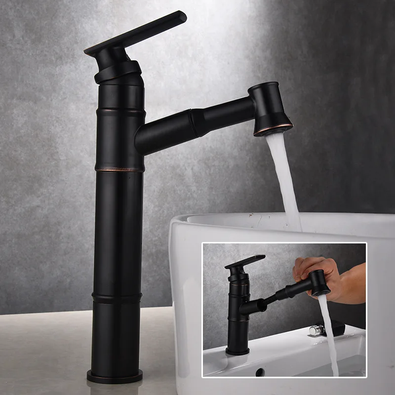 

Fine Copper American-Style Black And White with Pattern Pull-out Face Basin Table Basin Hot And Cold Copper European Style Exten