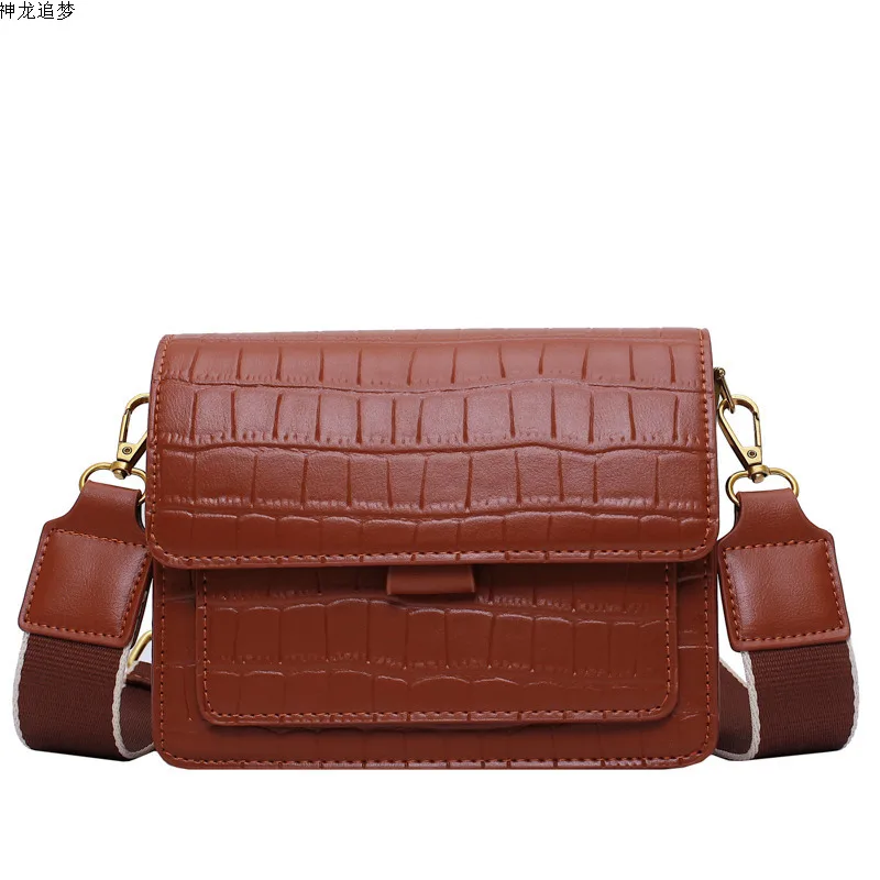 

Stone Pattern Retro Leather Crossbody Bag For Women 2020 Lady Alligator Shoulder Messenger Bag Solid Color Square Handbags