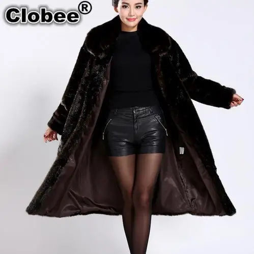 6XL 2019 Furry Middle Age women ladies Faux Fur Collar Overcoat Thicken Fall Top Mink long Jacket Coat WR630 | Женская одежда