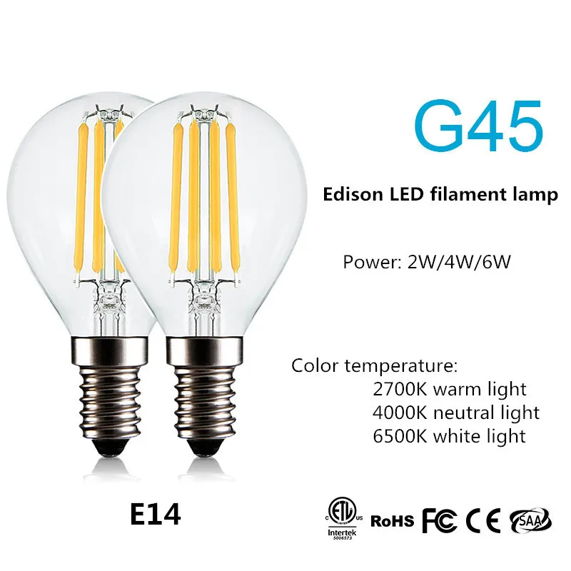 E27 лампа G45 светодиодный нить 2W 4W 6W 8W G45 Ретро Стекло Edison 220V лампы Замена лампы накаливания световые люстры