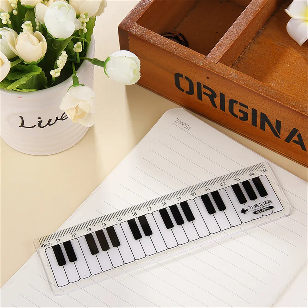 15cm Black White Cute Musical Notes Piano Transparent Plastic Straight Rulers Drawing Measuring Ruler Student Stationery