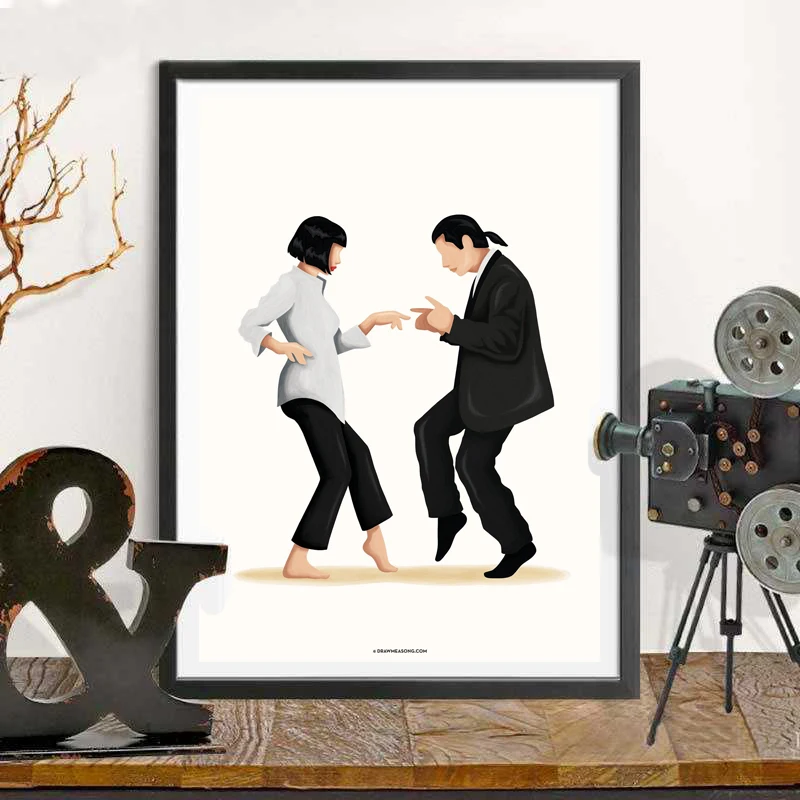 Classic Movie Poster Modern Pulp Fiction Woman Man Abstract Minimalist Canvas Painting Dancing Wall Art Print Picture Home Decor | Дом и сад