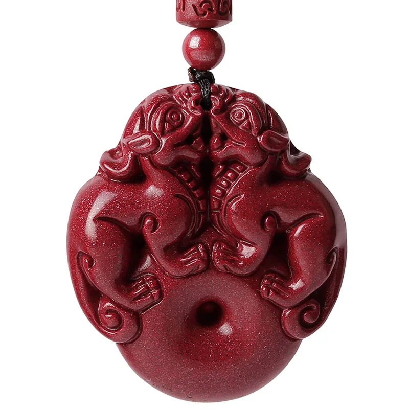 Drop Shipping Natural Cinnabar Pendant Lucky Amulet Jade Safety Button Brave Troops Necklace For Woman Men Fine Jewelry Gifts