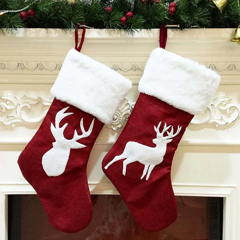 

2 Piece 46cm Christmas Stocking Hanging Socks Xmas Rustic Personalized Stocking Decorations Family Party Holiday Supplies