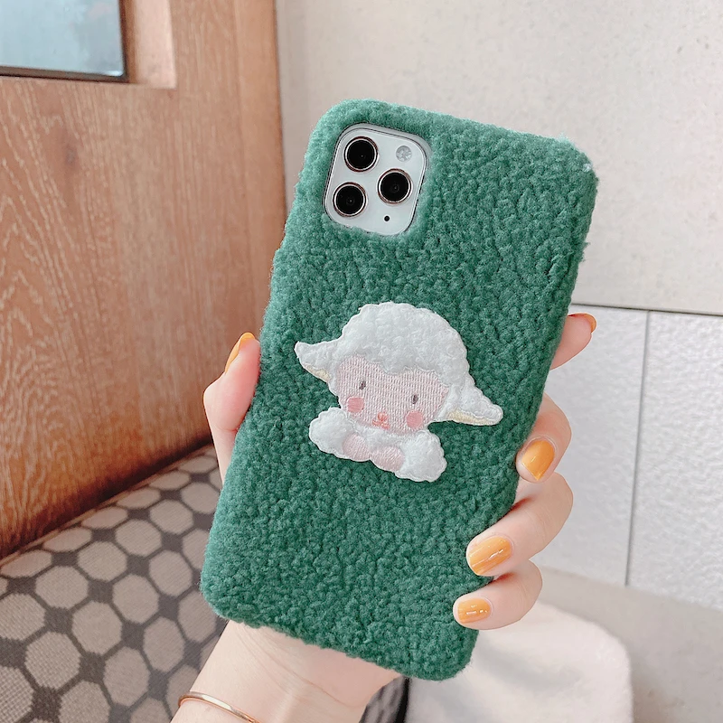 Зеленый GlamPhone чехол плюшевый овечий чехол для телефона для iPhone11Pro/Max X XS Max XR Мягкий силиконовый чехол для iPhone11 7 8 6 6s Plus чехол - Цвет: Зеленый