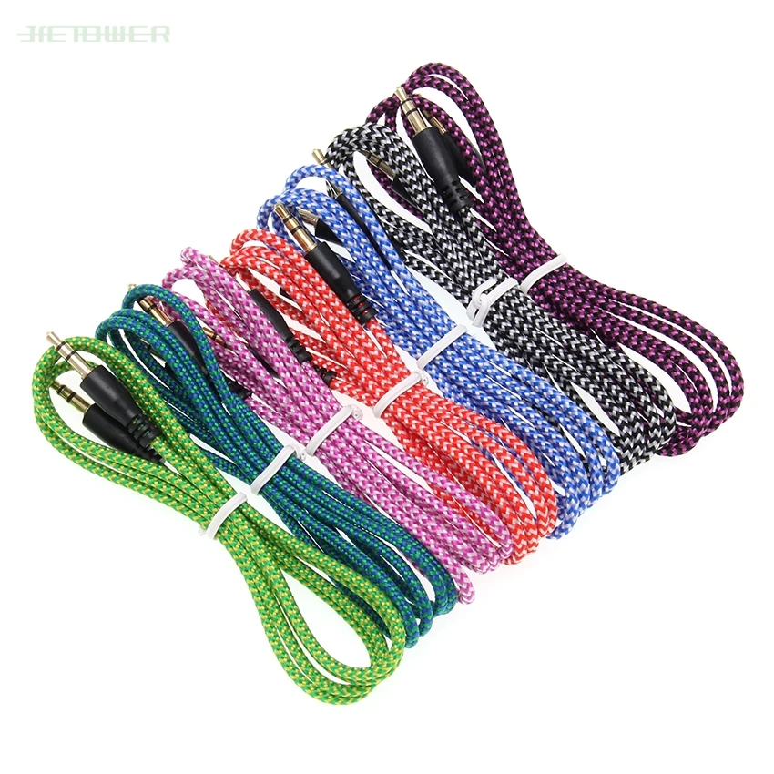 Nylon Braid Jack Audio Cable 3 5 mm to 3 5mm Car AUX Cable 1M Headphone Extension Code for Phone Car Headset Speaker 300pcs lot
