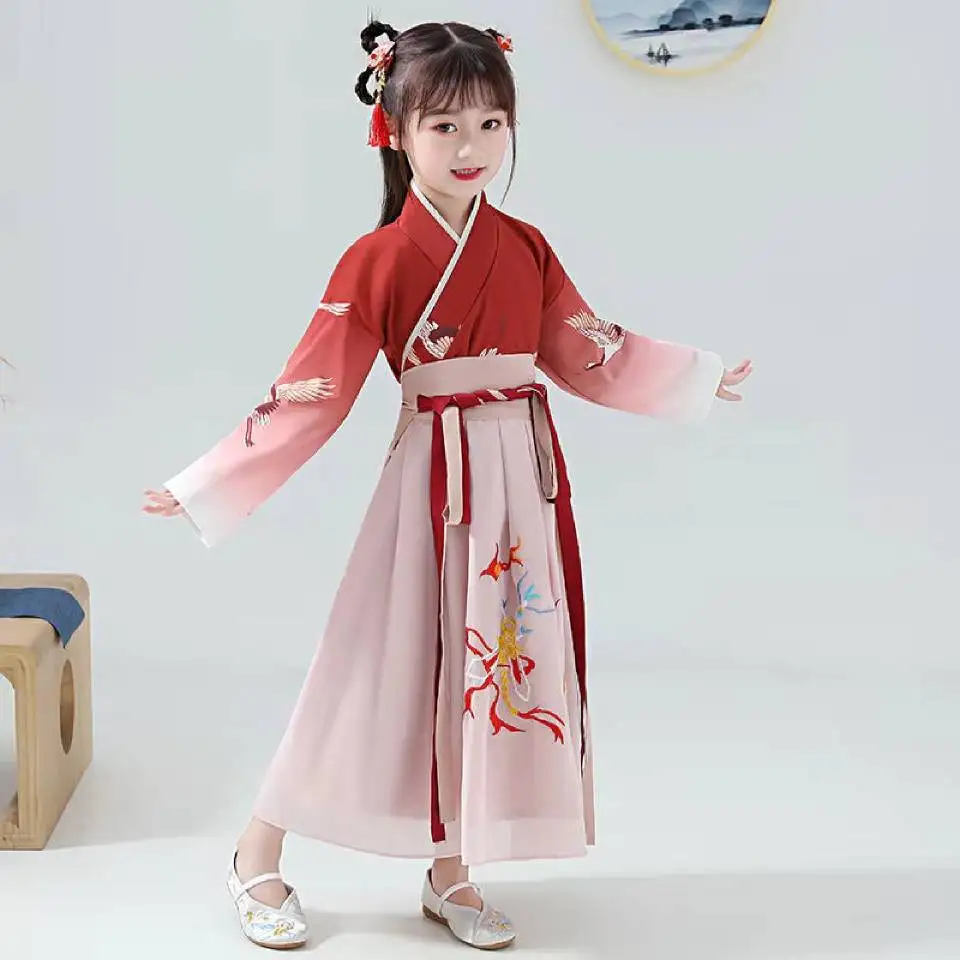 Милая Детская одежда Детские платья для маленьких девочек классическое китайское длинное платье Han fu детская одежда для девочек от От 4 до 11 лет до 13 лет