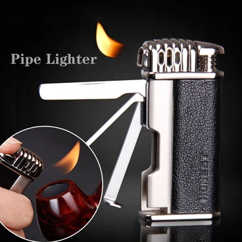 

Honest Gas PipeLighter Multifunction with Knife Tamper. Genuine Leather Side Ignition Gift Box