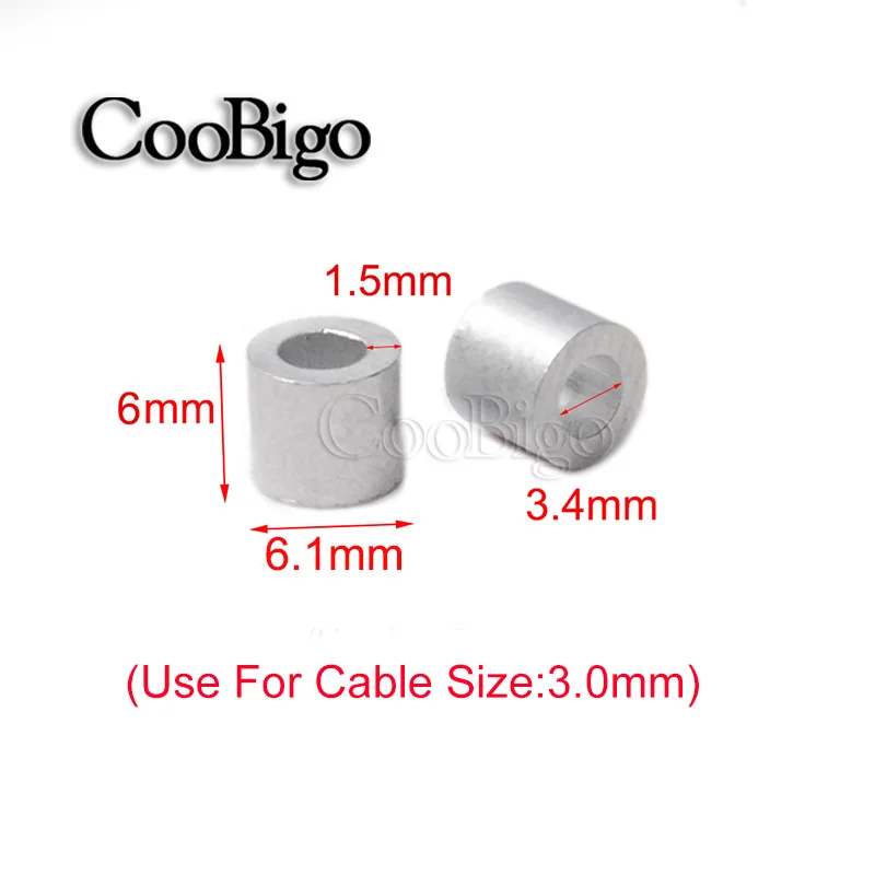 500pcs M1.0~M8.0 Cord Lock Cable Crimps Sleeves Aluminum Cable Stopper Ferrule Stops for Snare Wire Rope Clip Fittings Hardware - Цвет: M3.0