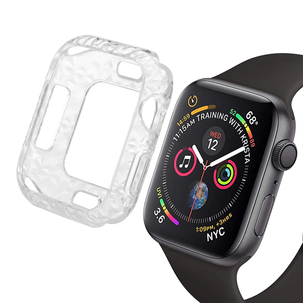 

Silicone Diamond Pattern Protector Cover Shell For Apple Watch 4 Case 44mm 40mm TPU Bumper Wristwatch Case For iWatch Series 5 4