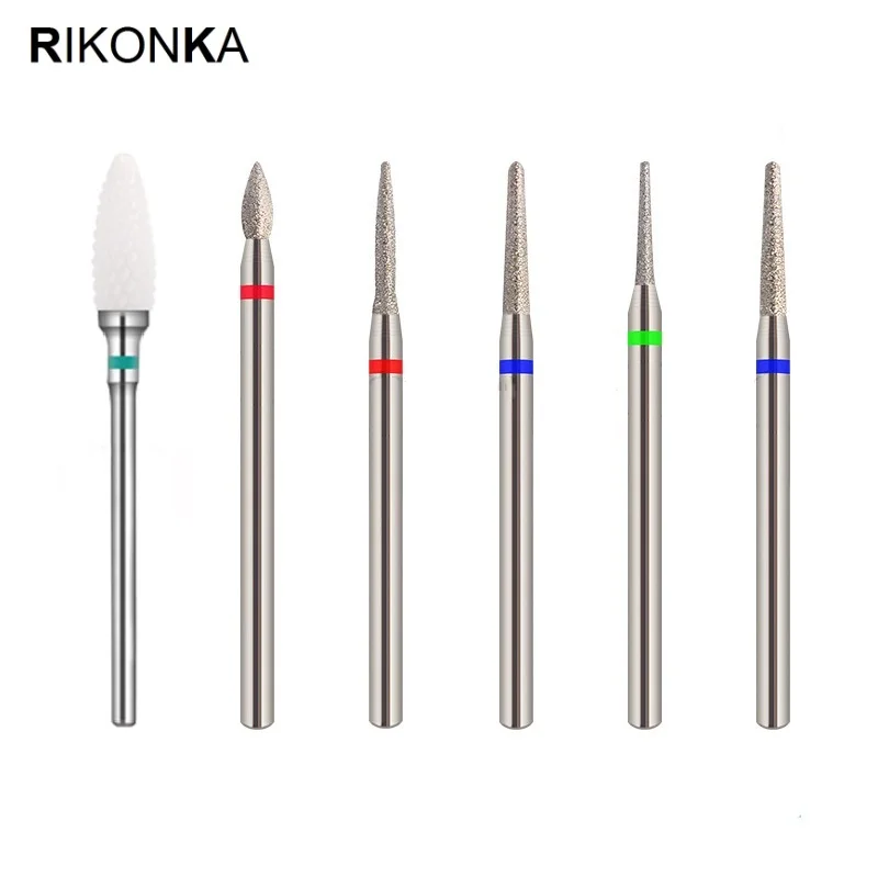 

RIKONKA 6PCS Ceramic Nail Drill Bits Set Milling Cutters Manicure For Machine Millers Stainless Steel 3/32'' Nail Art Tools