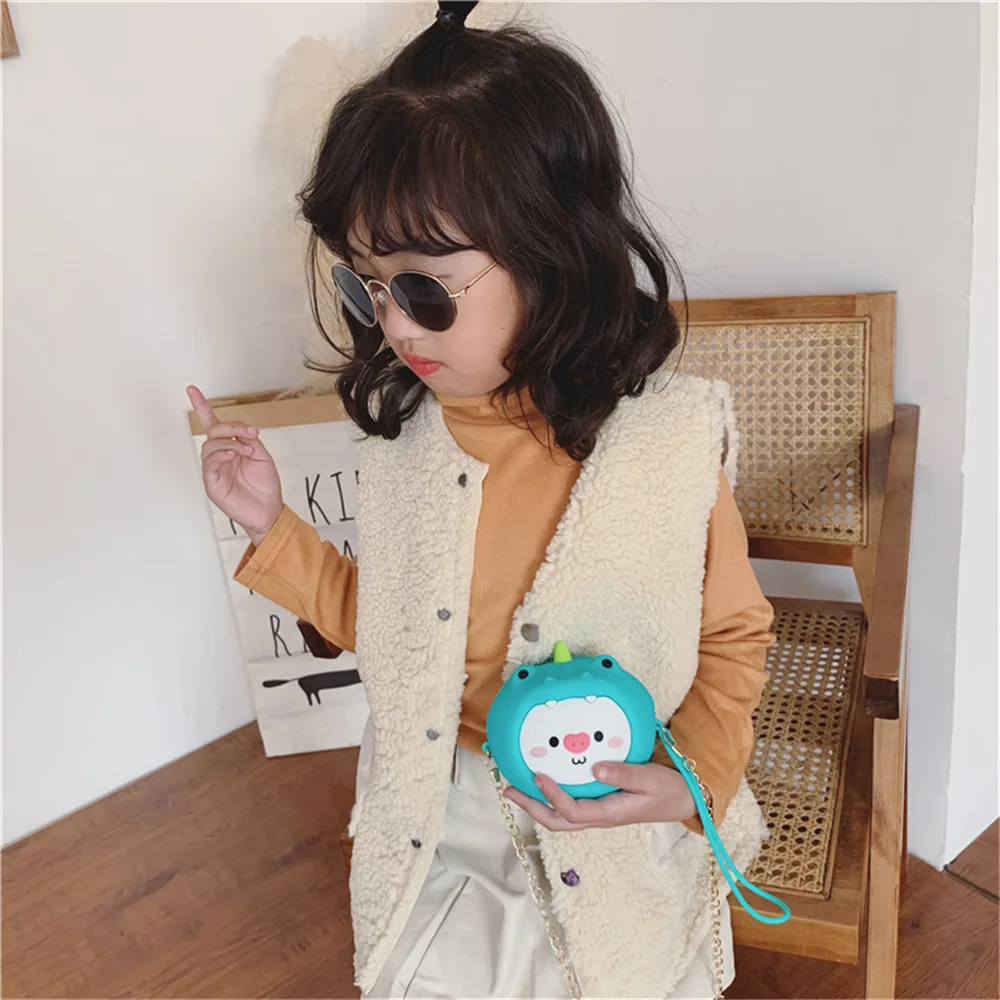 Q UNCLE Cartoon Wallet Silicone Round Collection Bag Korean Version of Children's Bag Kawaii Mini Pouch Chain Zipper Coin Purse