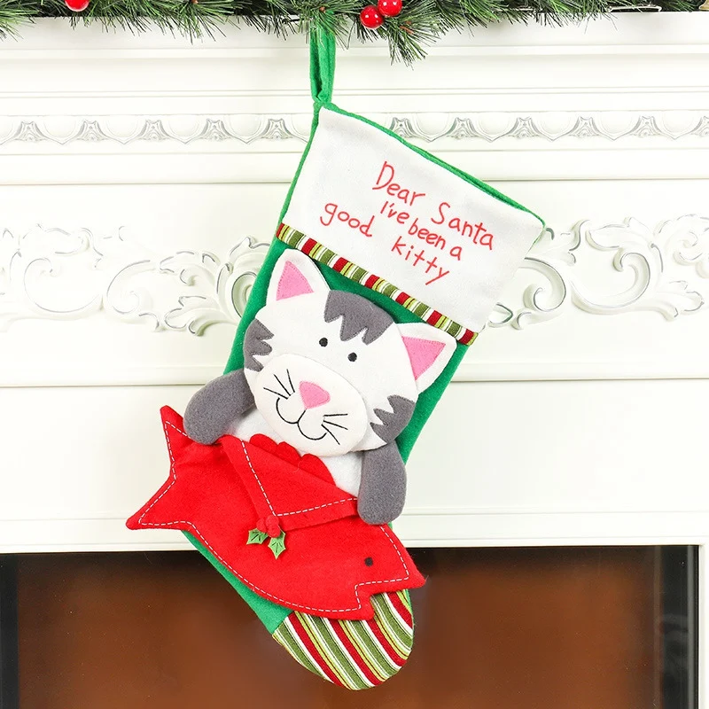 Рождественская ткань чулки с рисунком кота и собаки рождественские носки подвесные рождественские украшения большие конфеты подарочные сумки