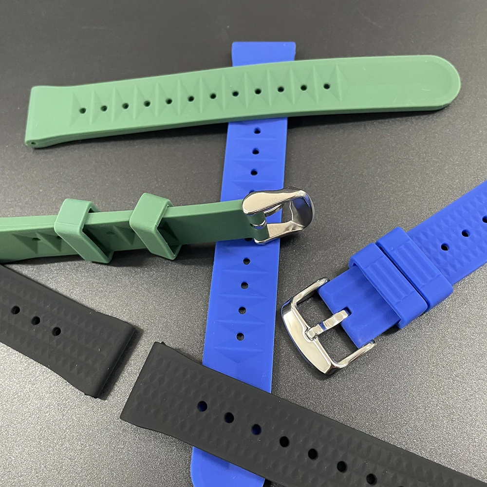 SD2102 Black Green Blue 20mm 22mm No Logo Soft Silicone Waffle Strap for STEELDIVE Man Diving Watches
